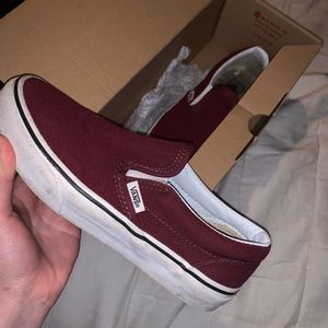 burgundy slip on vans.